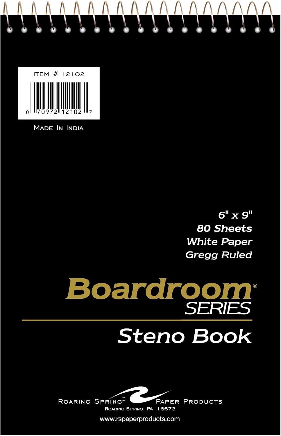 Roaring Spring Spiral Steno Pad, 6"x9", Gregg Ruled, 80 Sheets(15# White Paper