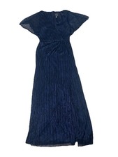 Adrianna Papell Metallic Crinkle Lame Gown   Navy Women’s Size 6 NWT