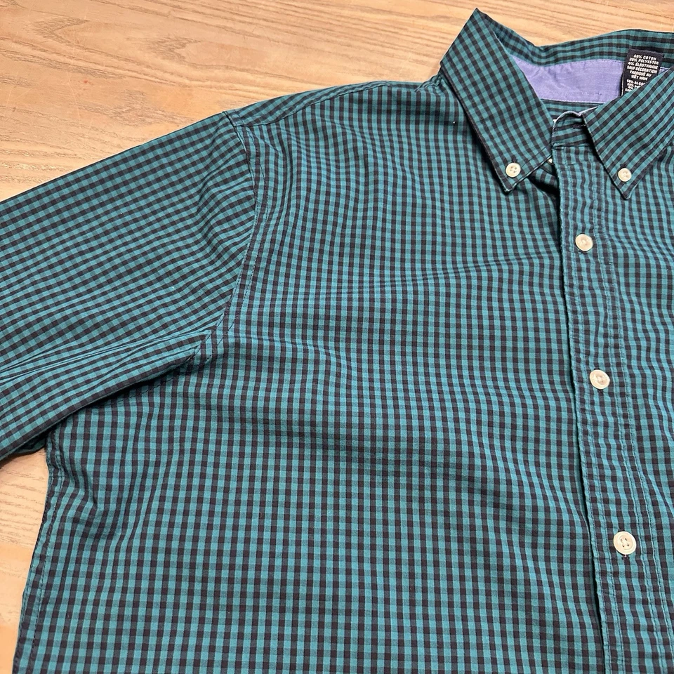 CHAPS Stretch Easy Care Teal Gingham Plaid Shirt Mens L Button Up Long Sleeve - Image 4 of 4
