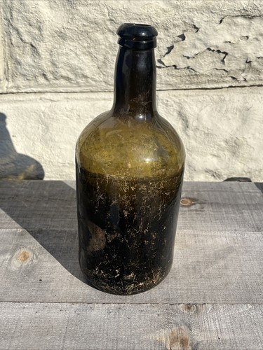 Antica bottiglia di whisky in vetro nero squat utilità scavata grezza 1750-1820 - Foto 5 di 14