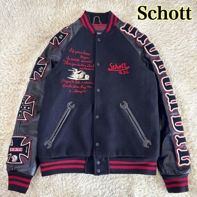 Schott Stadium Jumper Sleeve Leather Full Deco 90s Blouson 