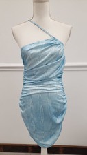 Pretty Little Thing Blue Satin Asymmetrical Dress UK 10