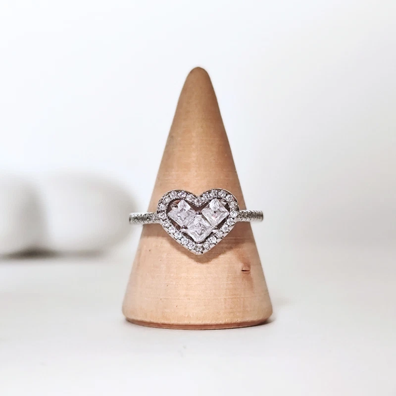 Verlobungsring 925 Silber plattiert Damen Ring Herz Zirkonia 1ct verstellbar - Bild 3 von 4