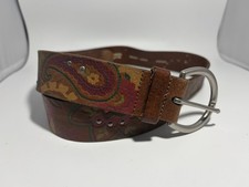 VTG Y2K Fossil Brown Leather Floral Paisley Studded Western Belt Size Medium