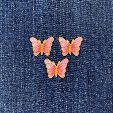 3-Pack Butterfly Applique Patch - Mini Embroidered Pink  Gold Insect Badge 3/4"