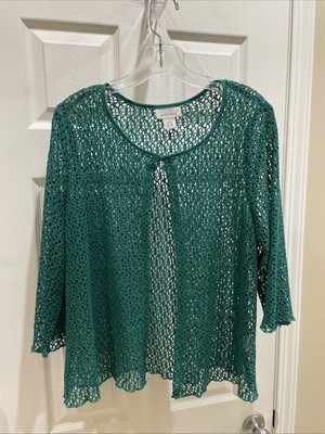 Avenue Women's Beautiful Green Crochet Open Front Cardigan Sz 14/16 gorgeous
