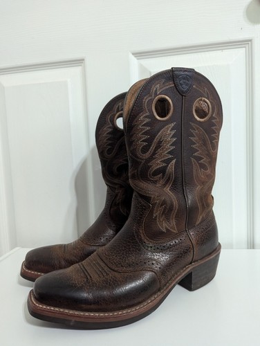 Stivali Ariat uomo taglia 8EE Heritage Roughstock western marrone doppio largo cowboy - Foto 1 di 13