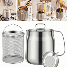 Olla freidora de acero inoxidable 304 68 oz con cesta y colador, gran capacidad B
