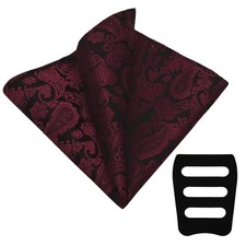 Men's Handkerchiefs with Pocket Square Holder Paisley Pocket Square Burgundy