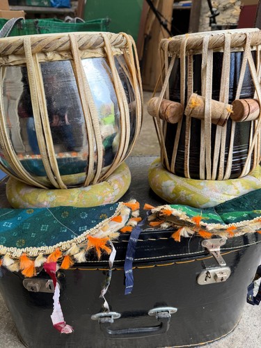Traditional Indian Tabla Drum 2 Piece Set, with Cushions/Stands & Case