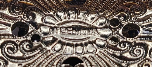 Broche DE COLECCIÓN Alemania Occidental Filigrana Ámbar Vidrio Cabujón Estrás Tono Dorado - Imagen 2 de 8