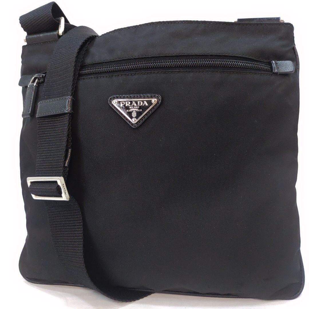 Prada Saffiano Nylon Black Triangle Logo Shoulder Sacoche Bag