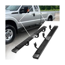 Pair 6" Black Powdercoated Flat Side Step Bar Running Boards Compatible with ...