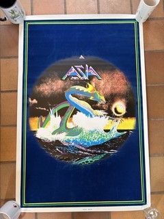 VINTAGE 1980s ASIA Rock Band Super Group Velvet Black Light Poster Dragon Funky