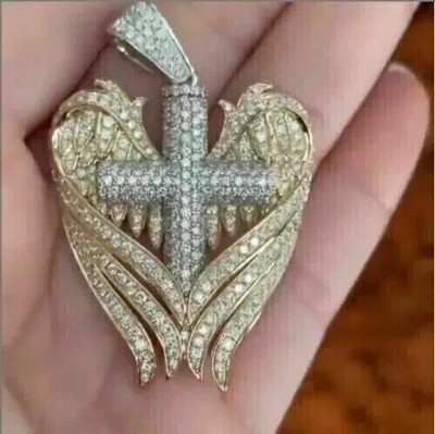 3.5Ct Round Cut Real Moissanite Men's Customize Pendant 14k Two Tone Gold Plated
