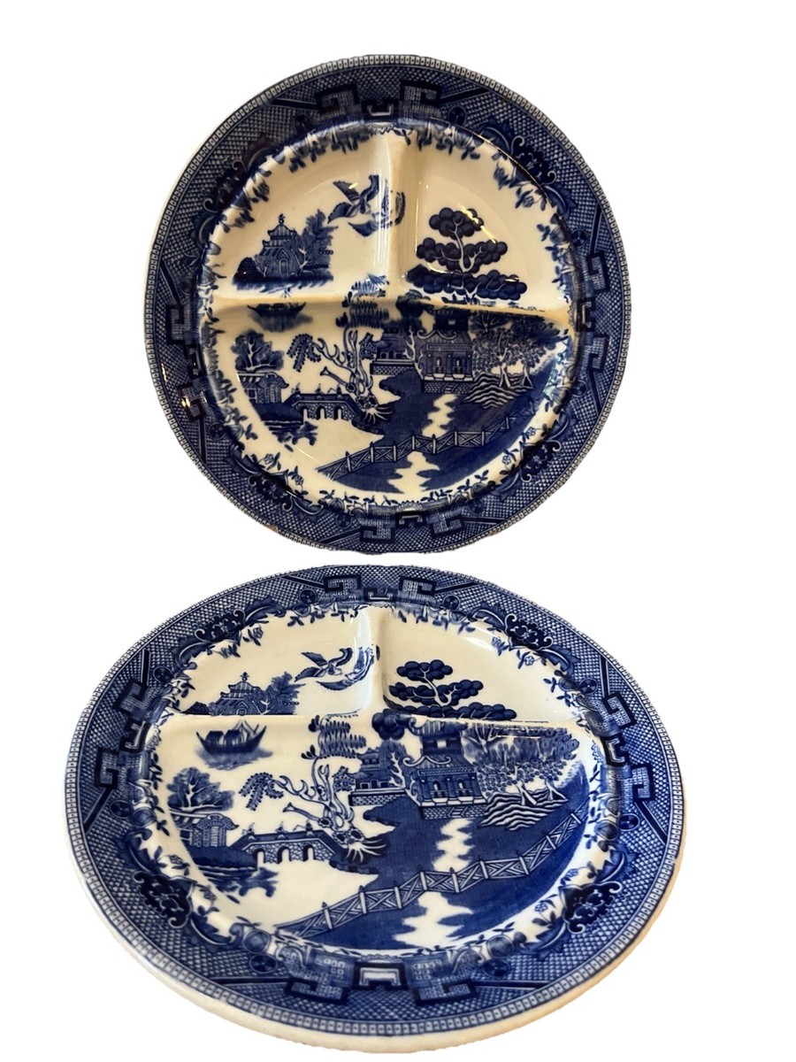 Vintage Blue Willow Standard Grill Plates CDB Buffalo China, Set of
