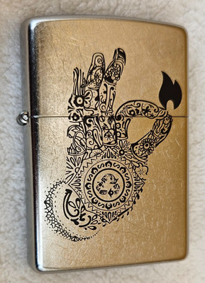 Zippo Lighter 2010 Henna Hand Tattoo, Get Fired Up Flame, Street Chrome, New