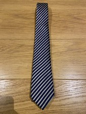 John Francomb pure silk tie silver and navy striped