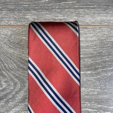 Brooks Brothers Red With Navy  White Stripes Tie 100 Silk Men's Necktie 58"