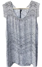 MYNT 1792 SZ 20W Black /Grey/White Tunic Dress Side Slits Short Sleeve NWOT