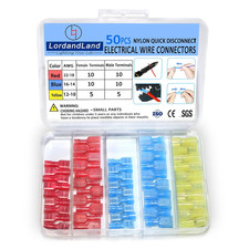 50PCS Nylon Spade Quick Disconnect Connectors Kit 22-10 AWG Male and Female