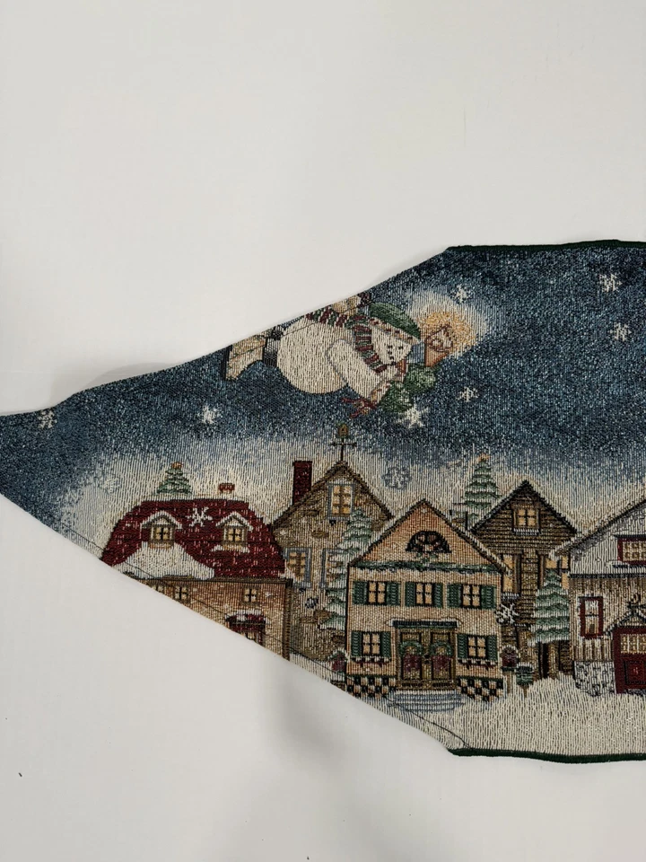 Table Runner Snow Angel  Debbie Mumm Christmas  Color Tapestry Blue  Tassels 60” - Image 4 of 4