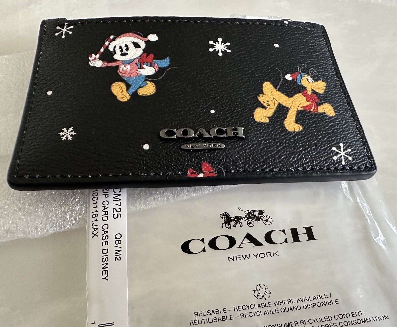 NWT DISNEY X COACH ZIP CARD CASE BLACK/MULTI CM725 image 7