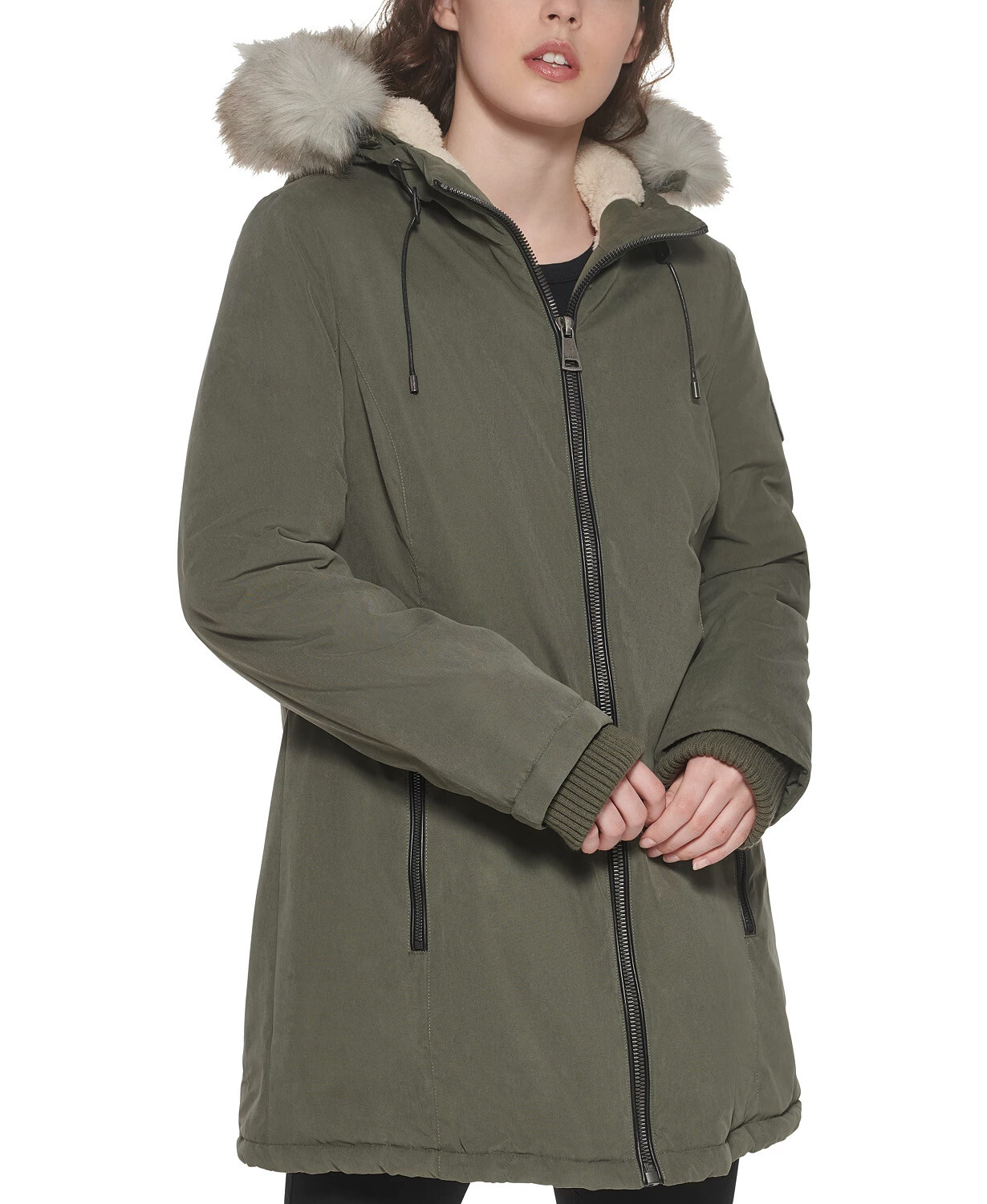 Faux-Fur-Trim Hooded Parka Coat 
