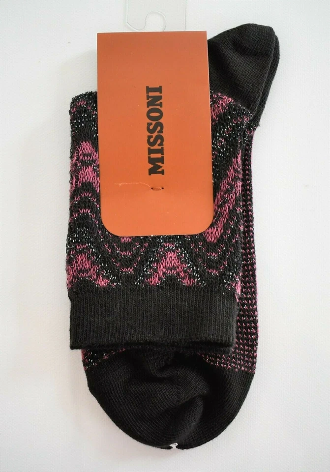 🆕️ MISSONI ETIQUETA NARANJA Marrón MULTI ONDA Algodón LUREX Calcetines al Tobillo S M L Foto 2 de 4