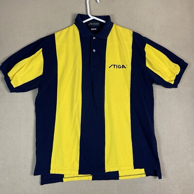 Inner Harbor Polo Shirt Mens Large Blue Yellow Striped Ping-Pong Stiga Adult