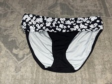 Anne Cole Fold Over Mid-Rise Bikini Bottom Black/White Floral Size Medium
