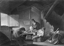 PASANTS in a BEER TAVERN (by Ostade) - 19th century large format engraving