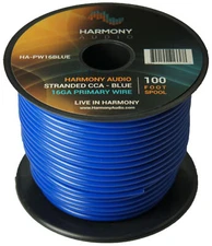 Harmony Car Primary 16 Gauge Power or Ground Wire 100 Feet Spool Blue Cable New