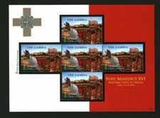 Hoja de estampillas de Gambia Papa emérito Benedicto XVI visita histórica a Malta #7350