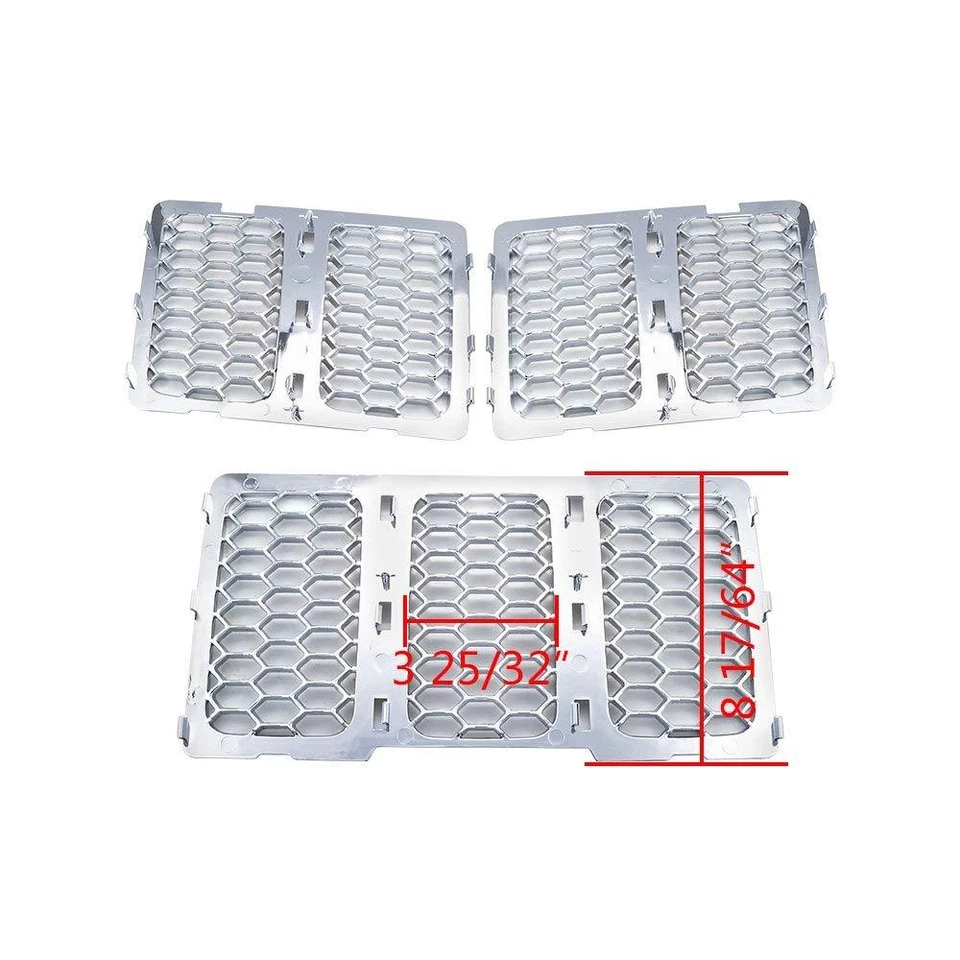 Chrome Front Grill Mesh Grille Cover Inserts For 2014+ Jeep Grand Cherokee 7PC H Foto 4 de 4