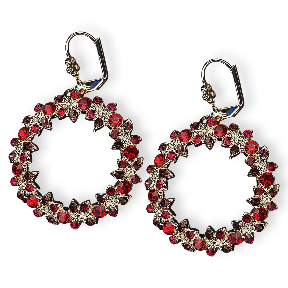 Mariana Earrings Lady In Red Coll. Wreath Vines Siam & Burgundy Austrian Crys... - Image 3 of 3