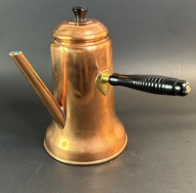 Vintage Copper Finish Turkish Coffee Kettle Tea Pot Side Handle Lid 8''
