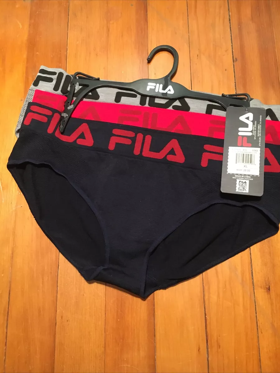 FILA 3 PACK HIPSTERS SEAMLESS PANTIES UNDERWEAR XL RED BLUE GRAY