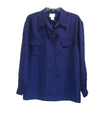 Moda International Button Front Purple Silk Blouse sz M Office Wear