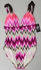 Vince Camuto Plunge One Piece Swimsuit Swim Bathing Suit Purple Coral Sz 10 New