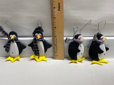 4  Hand Painted Balsa Wood Christmas Ornaments~ Penguins~ Barbara Corcoran Clark