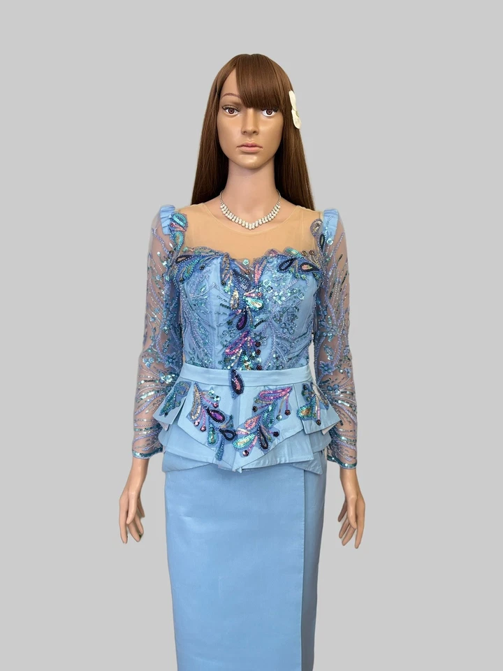 Khmer Traditional Outfit / Cambodian Clothes - 2 Piece, Khmer Shirt & Skirt - Image 2 of 4