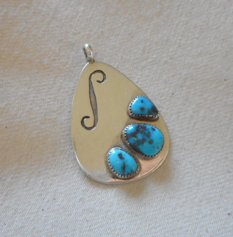 Vintage Sterling Silver Southwest Turquoise Pendant Signed M   RE3632 - Image 4 of 4