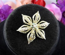 AB Rhinestone STAR FLOWER PIN Vintage Brooch Goldtone Aurora Borealis 1 7/8"