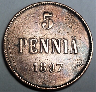 Finland / Finland 5 Penny 1897 Tsar Nicholas II 1894-1917 vz/xf with coin bag