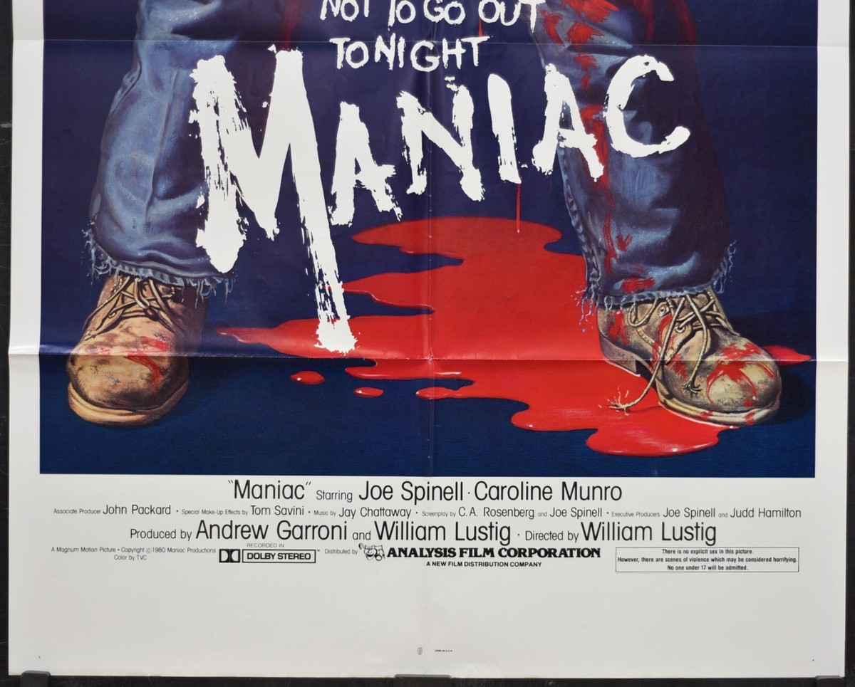 Maniac 1980 ORIGINAL 27X41 MOVIE POSTER JOE SPINELL CAROLINE MUNRO