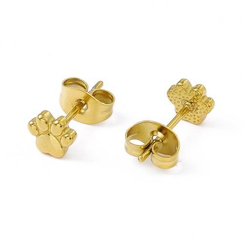 12 Pairs Golden 304 Stainless Steel Dog Paw Print Stud Earrings for Women 5x6mm - Picture 2 of 2