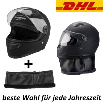 HENGFAN Motorrad Helm Motorradhelm Integralhelm Jet Rollerhelm Mattschwarz Schal 56-60cm
