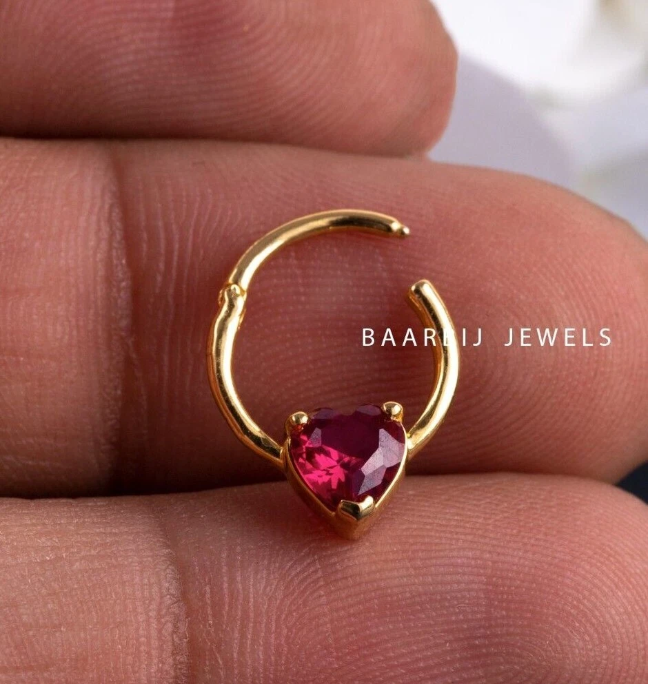 Lavish Pink Heart CZDiamond Septum Ring 14K Gold 16G Cute Septum Ring For Women