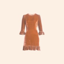 NWT $248 Reformation Mountain Dress Salmon Orange Velvet Mini Ruffle Holiday 10